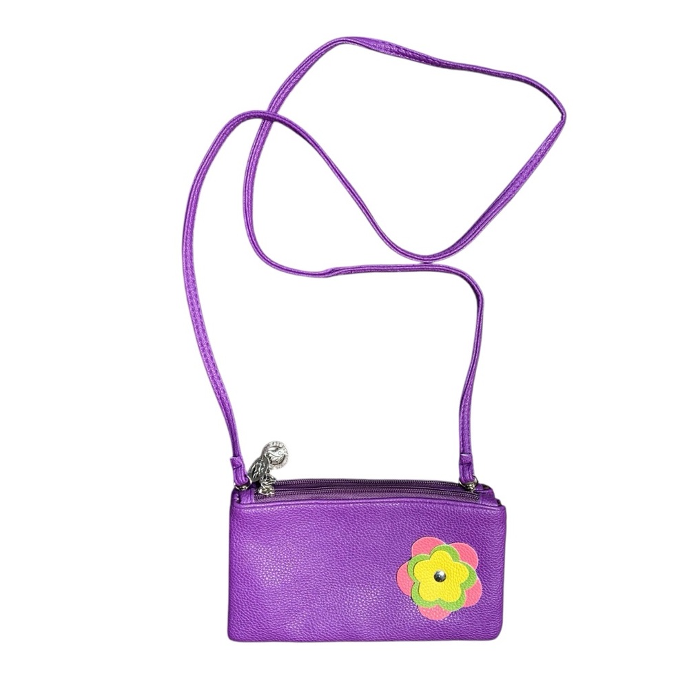 Kaisite Purple Flower Crossbody Bag Clutch Wallet Two Zip Closures